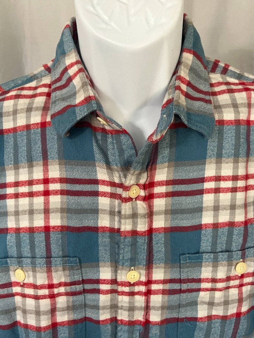 👔 J.Crew Men’s Slim Fit Flannel Shirt M White Blue Red Plaid Long Sleeve ✨